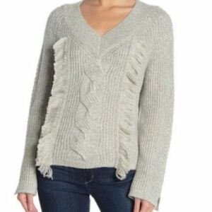 Abound Cable Knit Fringe Sweater Pullover Grey S
